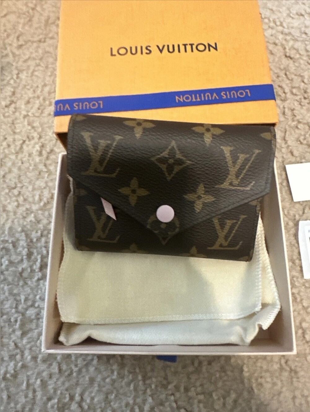 Louis Vuitton Brown Monogram Envelope Wallet with Pink Snap